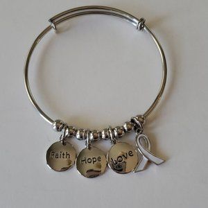Silver Faith Hope Breast Cancer Awareness Bracelet